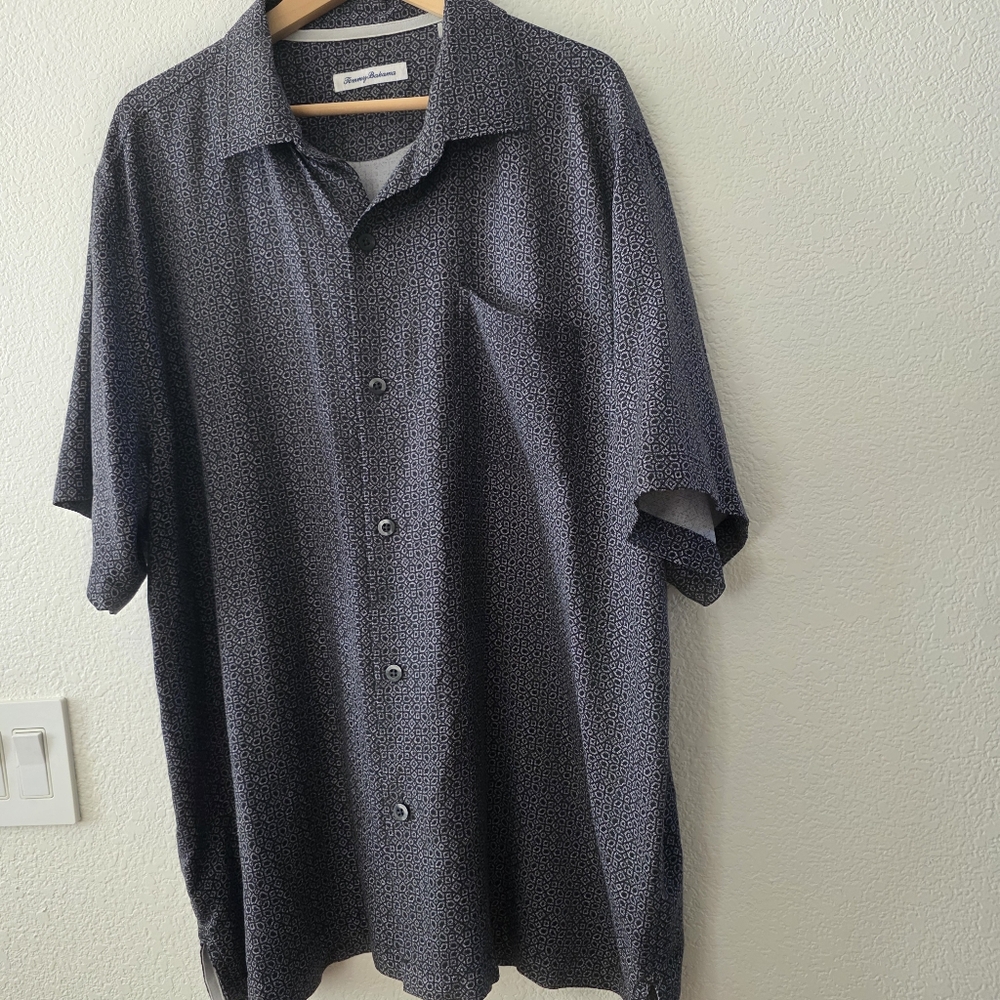 Tommy Bahama Silk Button Down Shirt Black Patterned XL - Picture 6 of 13